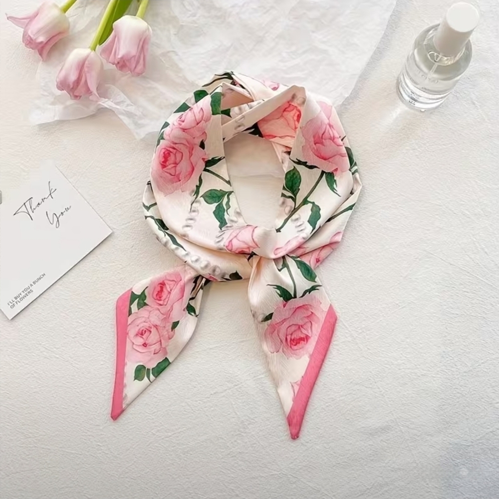 2× Bag Twilly Purse Skinny Scarf Pink Roses And Pearls